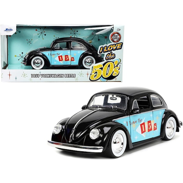 Endless Games 1-24 Diecast Series 1959 Volkswagen Beetle Model Car with I Love the 50s Graphics, Black EN3471797 - main